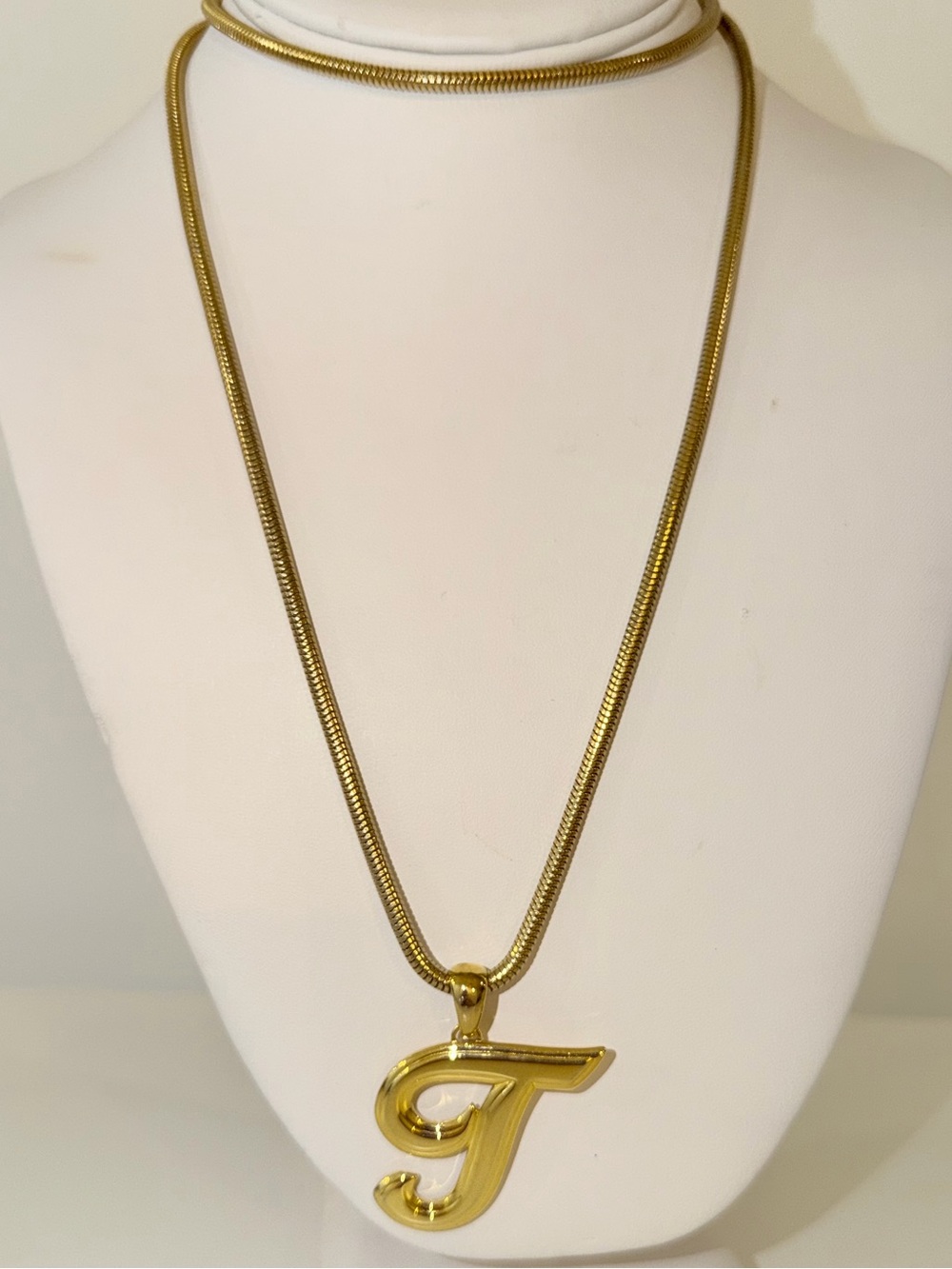 Vintage Signed Anne Klein Gold-Tone Snake Extra Long Necklace Initial Pendant